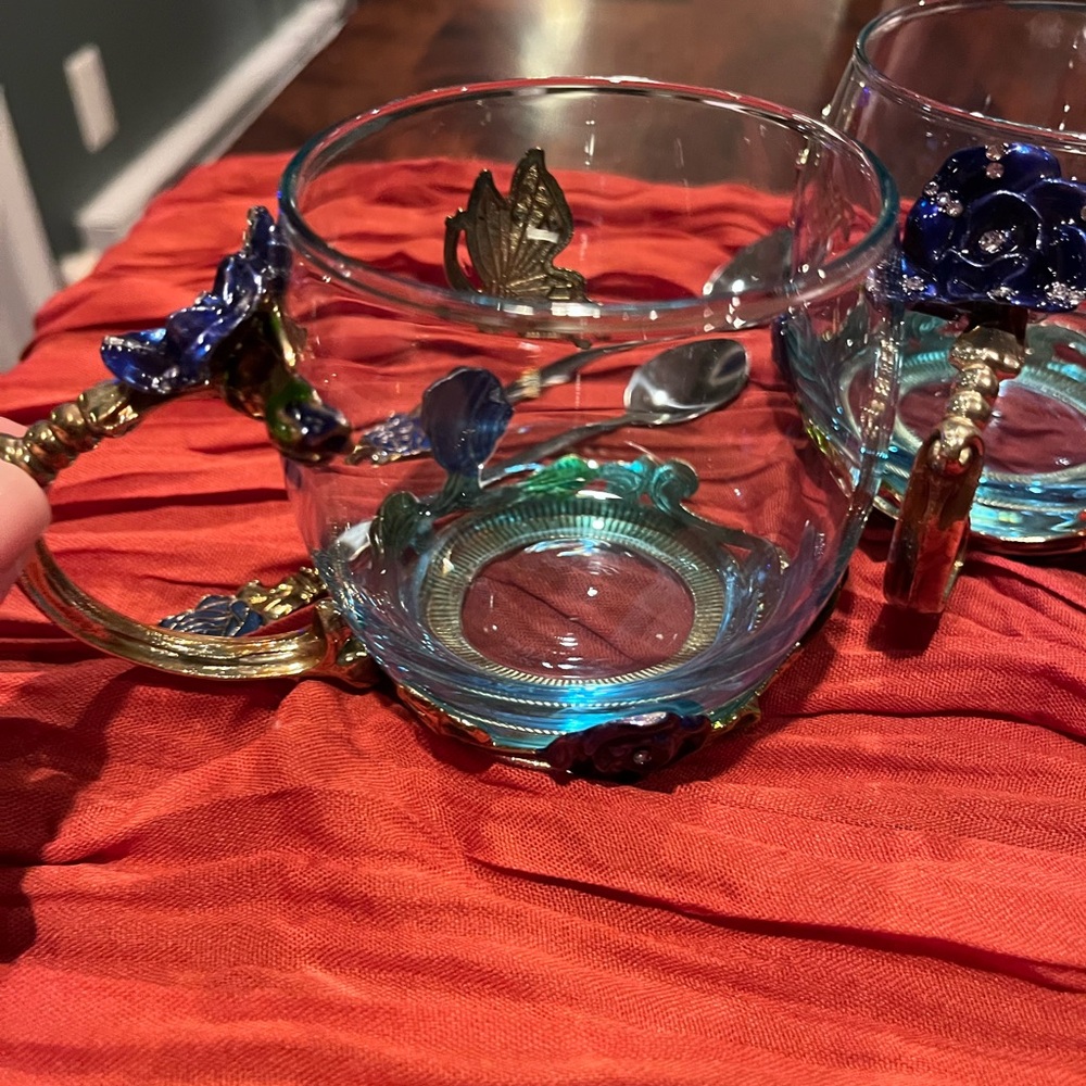 ARC of France Glass Tea Set with Butterfly Design Set of 2 - Picture 5 of 13
